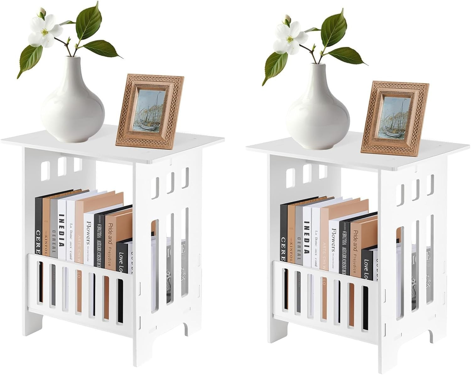 White Side Table Set of 2 – Compact Bedside & End Tables 34x25x40cm