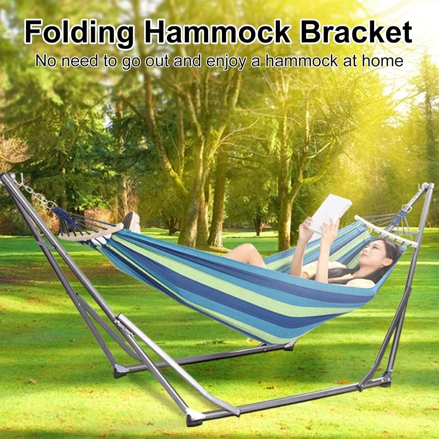 Double Hammock with Stand – Adjustable 2 Person Garden Swing Bed Indoor Outdoor
