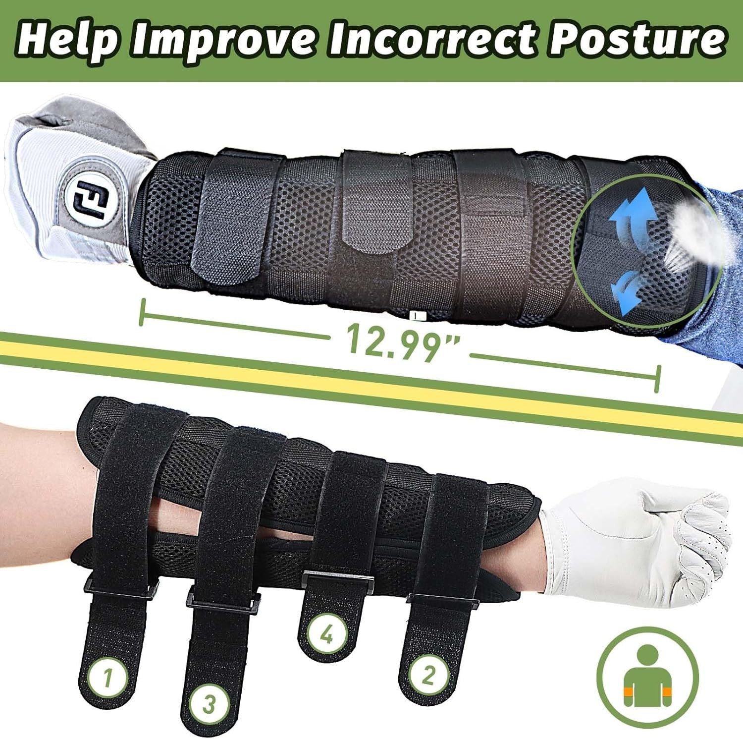 Golf Swing Elbow Brace Straight Arm Training Aid 13"