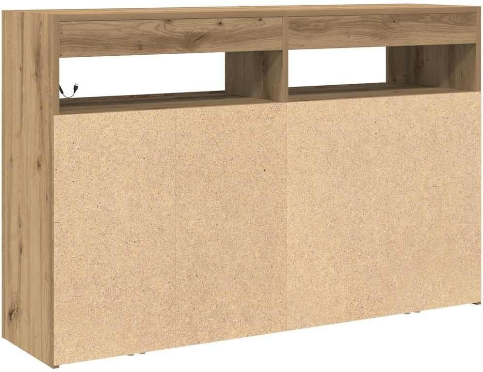Oak Sideboard with LED Lighting, Engineered Wood Storage Cabinet for Living Room