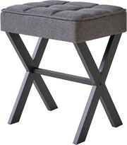 Dark Grey Linen Makeup Stool with X-Leg Base – Square Vanity Footrest