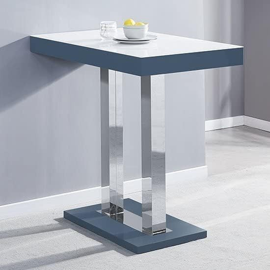 White & Grey High Gloss Bar Table Chrome Legs, Modern Rectangular Dining Counter