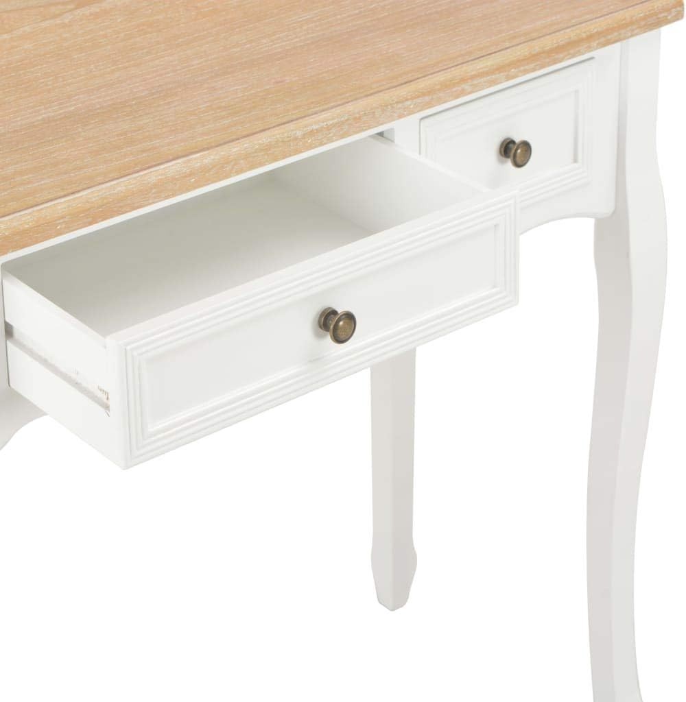 Compact Console Table with 3 Drawers, Pinewood, White & Brown, 35x100x78 cm