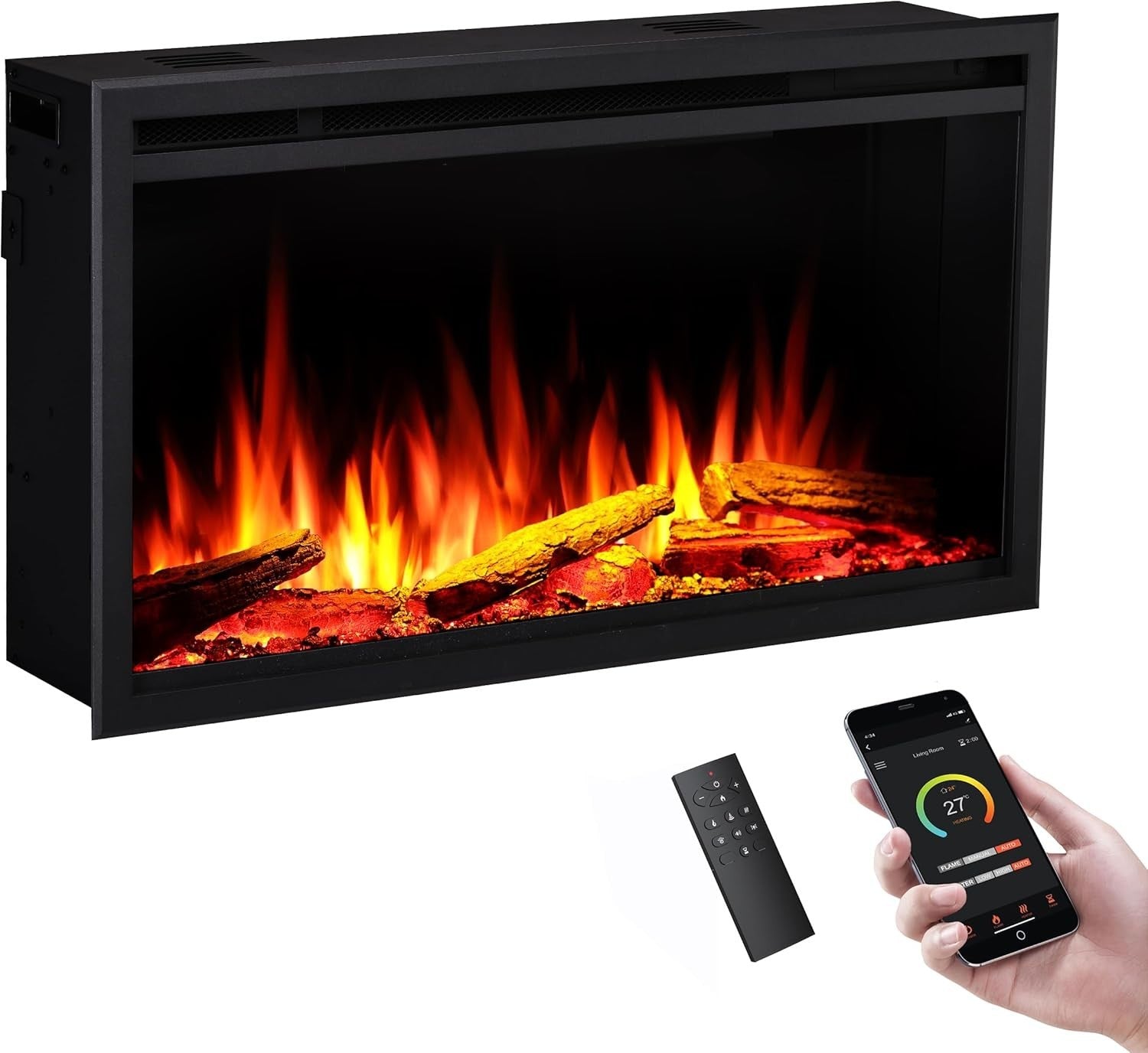33” Smart Inset Electric Fireplace Alexa Google App Control Deep Fuel Bed