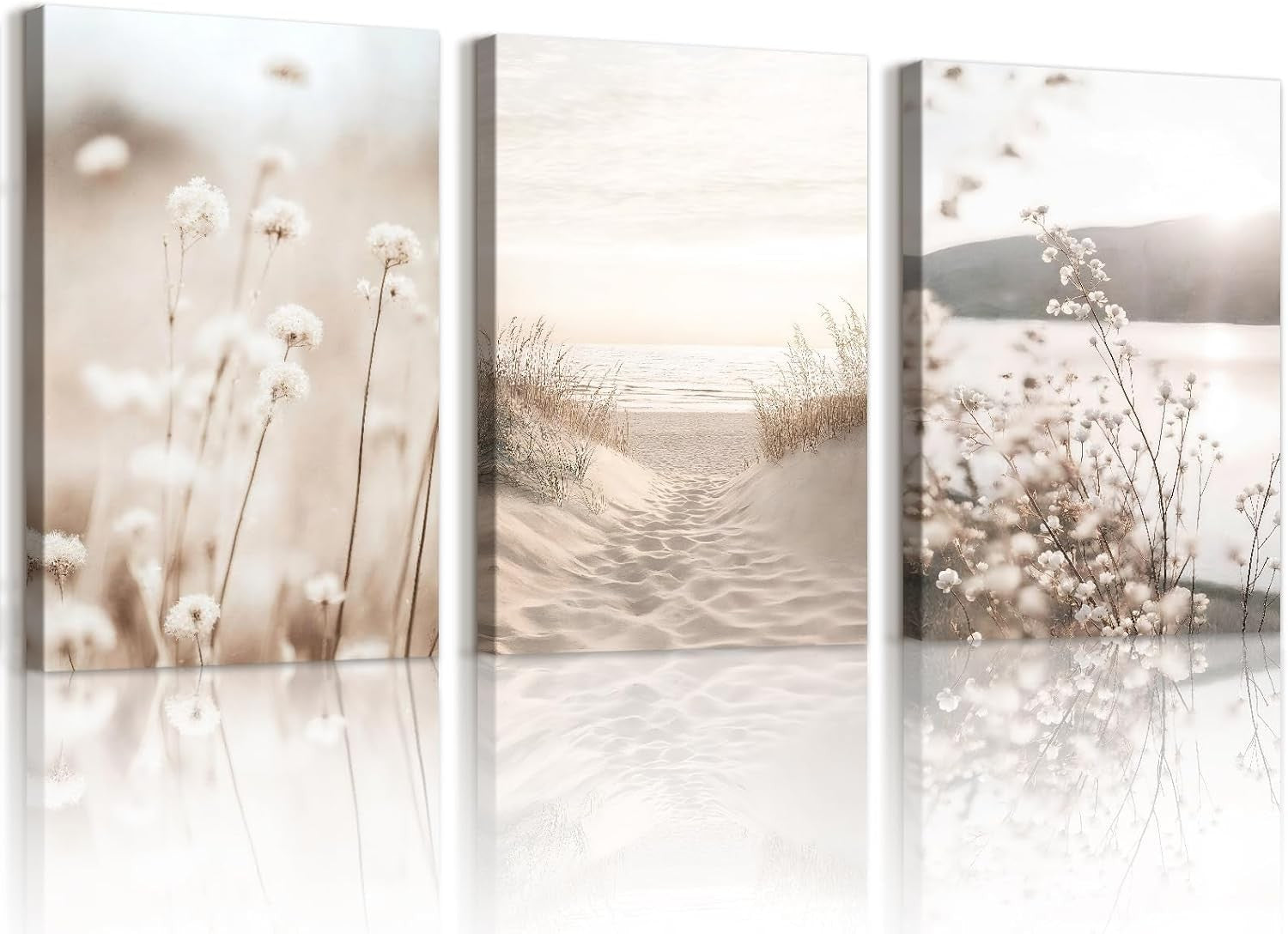 Boho Beige Landscape Canvas Wall Art Set 3 Modern 40x60cmx3