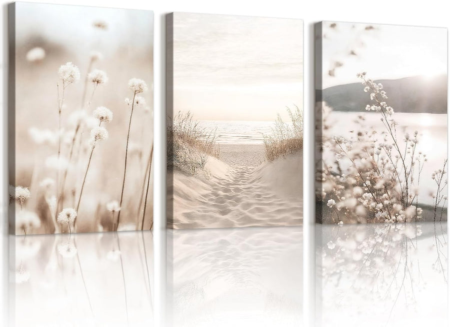 Boho Beige Landscape Canvas Wall Art Set 3 Modern 40x60cmx3