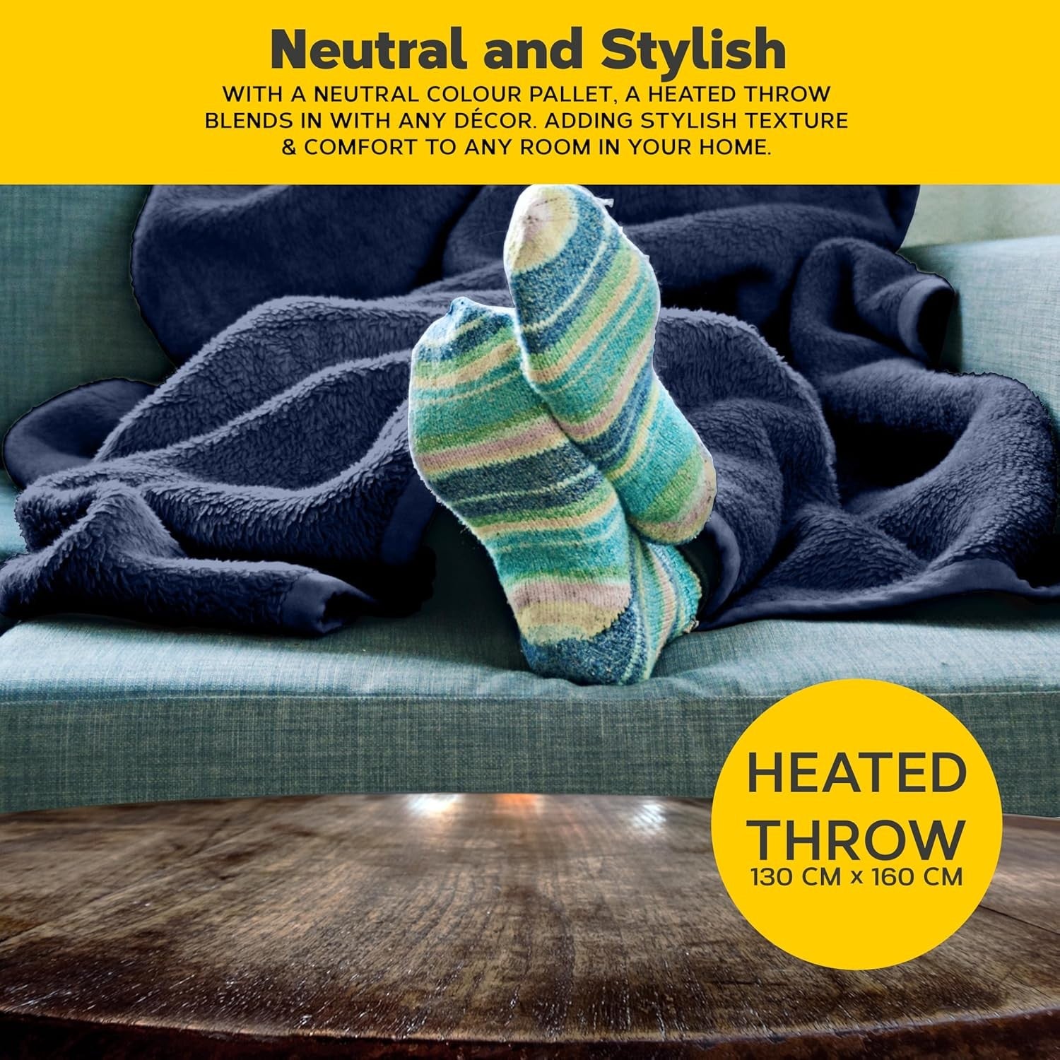 Electric Heated Throw Blanket Single 130x160cm Timer Washable Fleece Navy