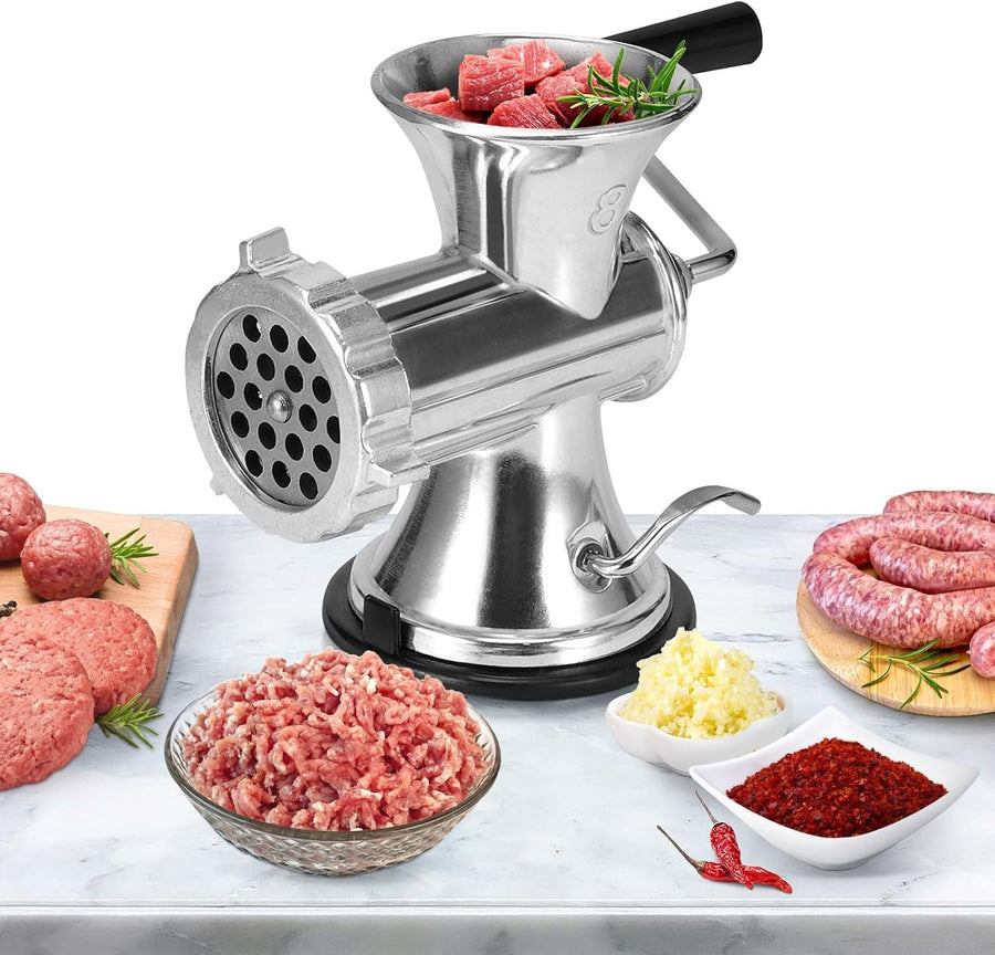 Manual Meat Grinder Sausage Stuffer Aluminium Hand Mincer Silver