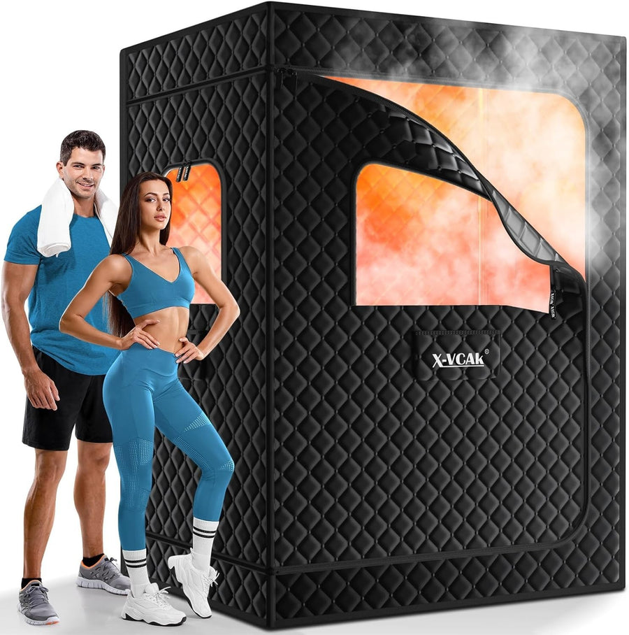 2-Person Portable Steam Sauna Tent – XL Double Sauna Box w/ 2 Steamers & Chairs