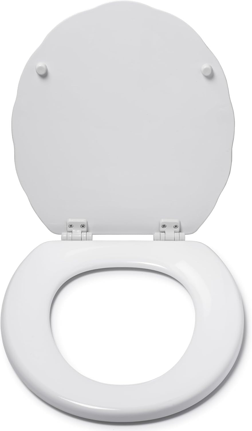 Shell White Wooden Toilet Seat Gloss Antibacterial Stick ‘N’ Lock Hinges