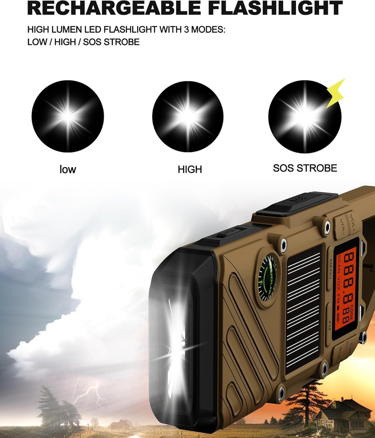 Emergency Weather Walkie Talkies NOAA Solar Crank USB SOS Flashlight