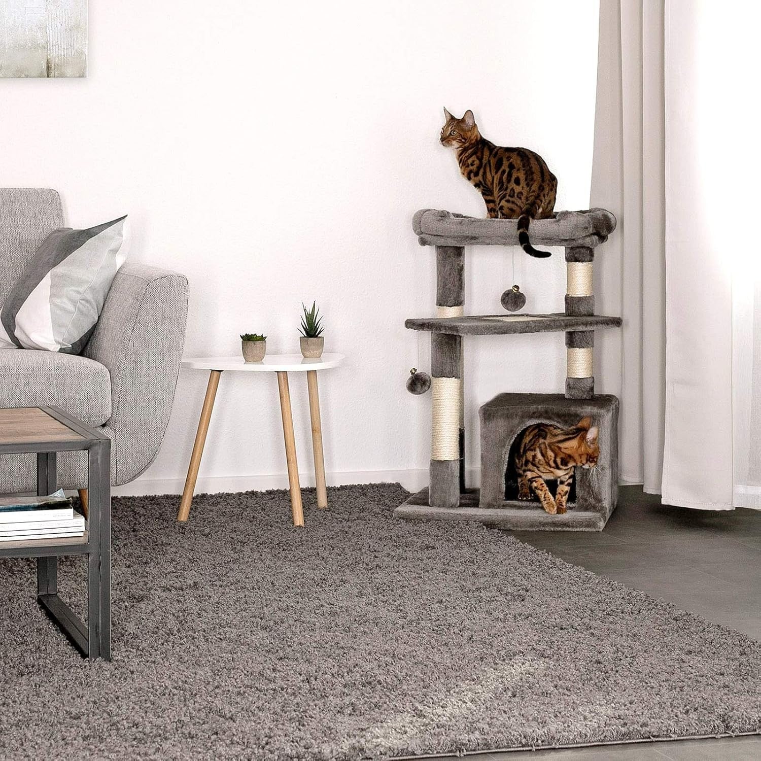 Cat Tree 75cm with Condo Scratching Posts Sisal Rope Plush Beds for Cats
