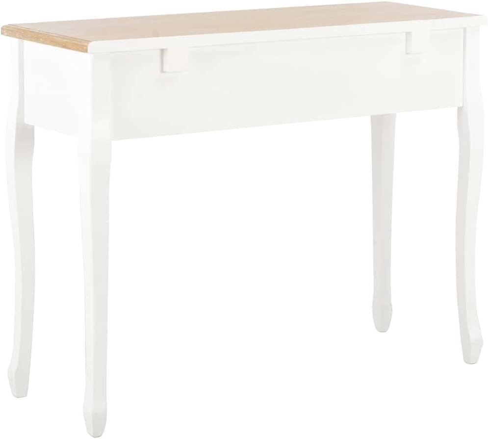 Compact Console Table with 3 Drawers, Pinewood, White & Brown, 35x100x78 cm