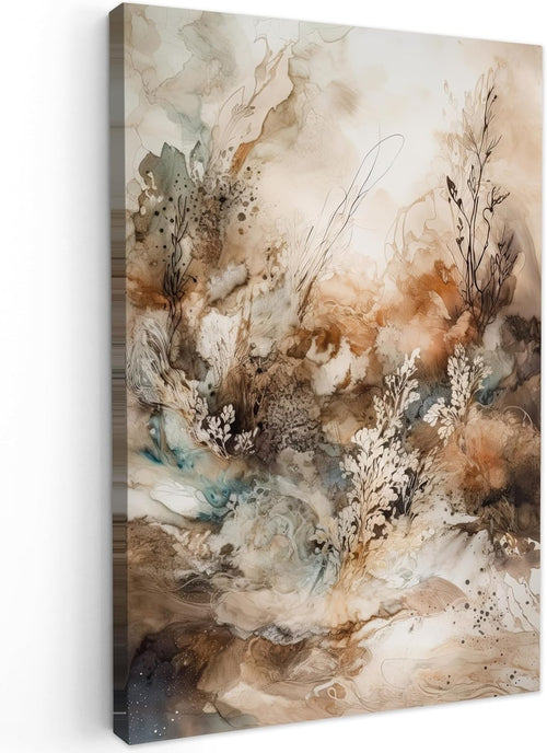 Abstract Floral Canvas Wall Art 40x60cm Beige Modern Framed Print