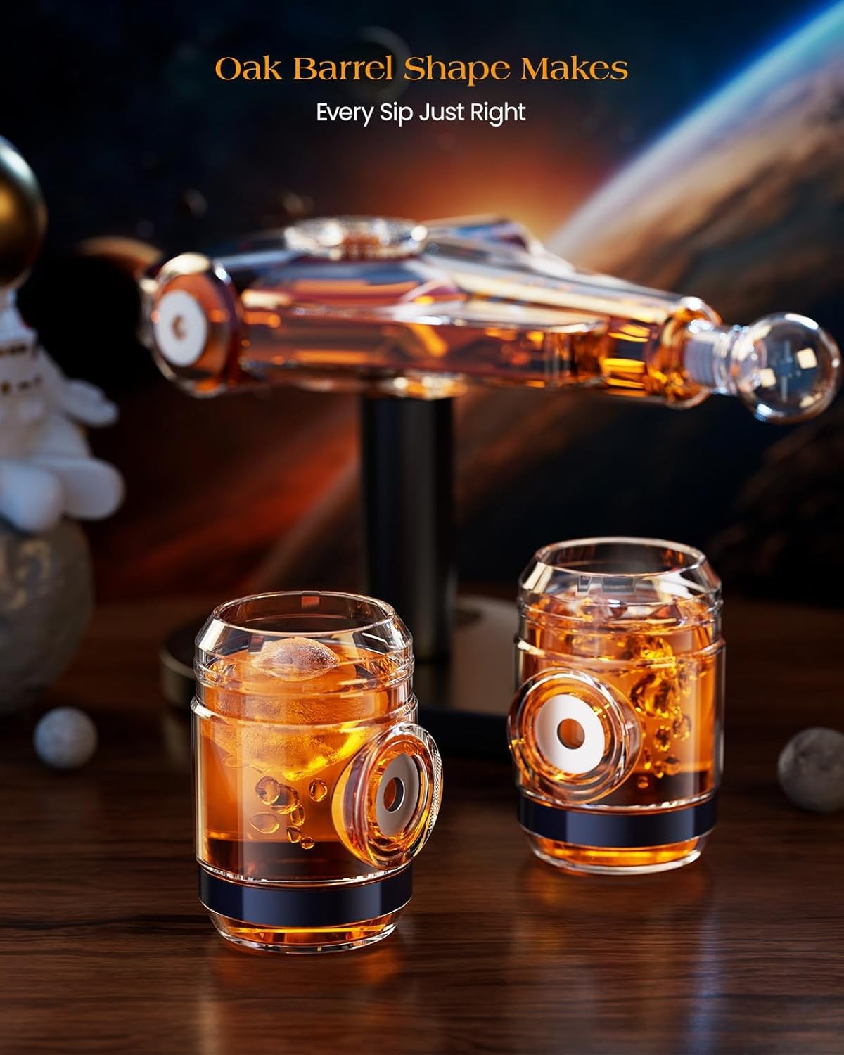 Galaxy Spaceship Whiskey Decanter Set 840ml with 2 Shot Glasses Gift Display