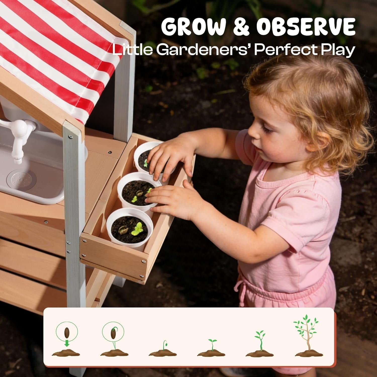 Outdoor Wooden Mud Kitchen Kids Garden Playset Sink Plant Box Toy