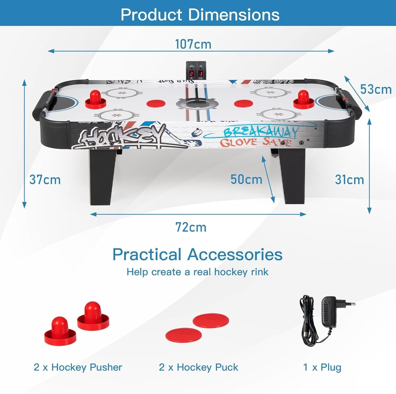 42 Inch Air Hockey Table LED Scoreboard Strong Motor Indoor Arcade Game