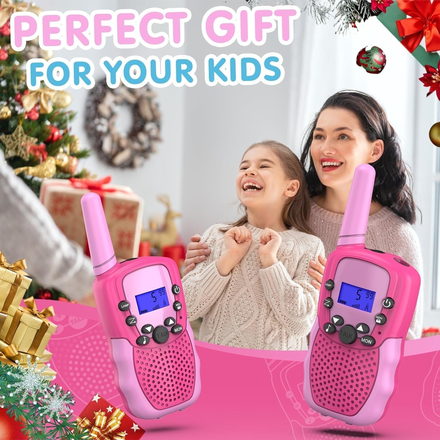 Kids Walkie Talkie Pink 8 Channel 3 Mile VOX LED Flashlight Toy
