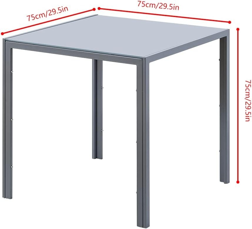 Square Glass Dining Table Set with 2 Chairs Modern Space Saving Design