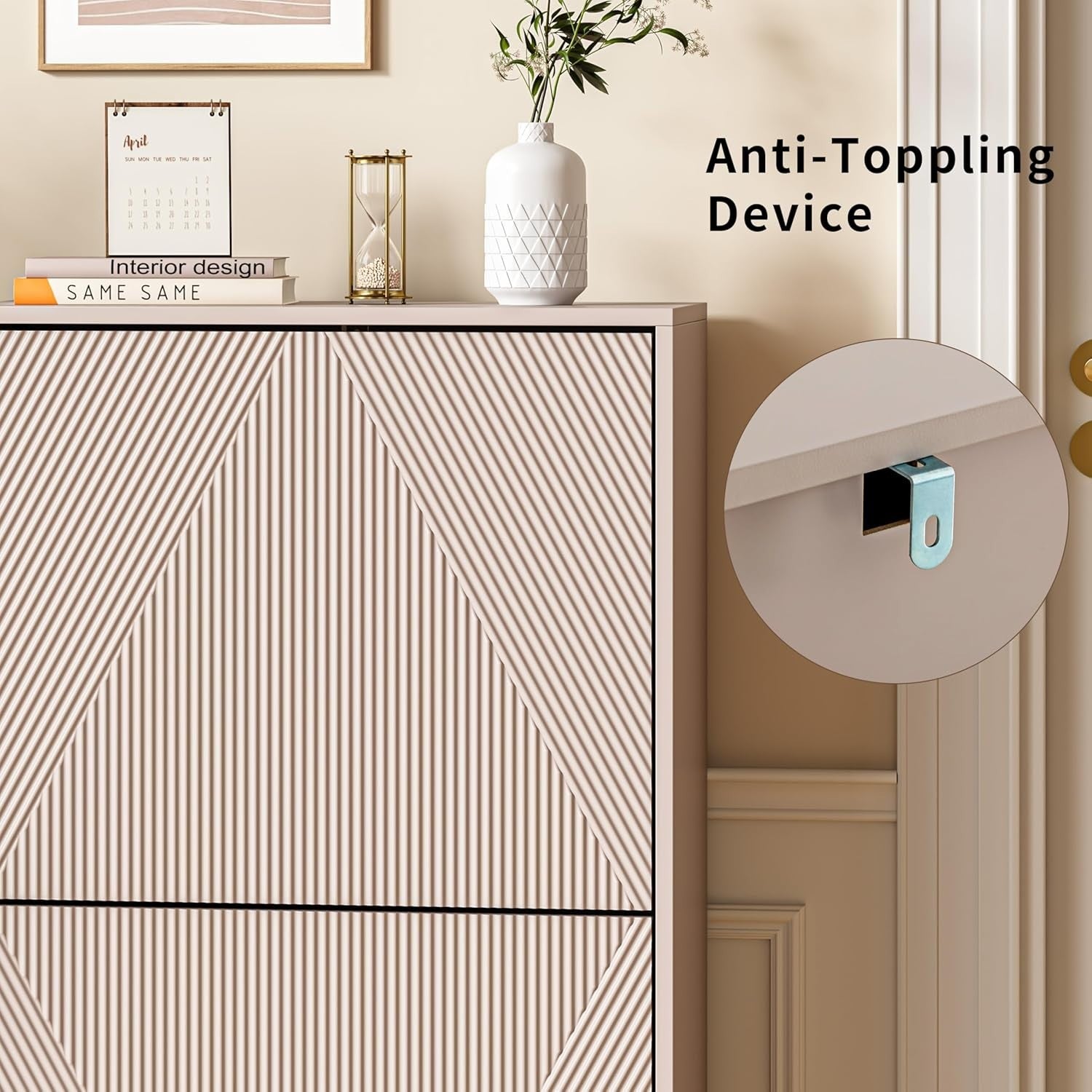 Slim Shoe Storage Cabinet Cashmere | 2 Flip Drawers, Anti-Tip, 91cm Tall
