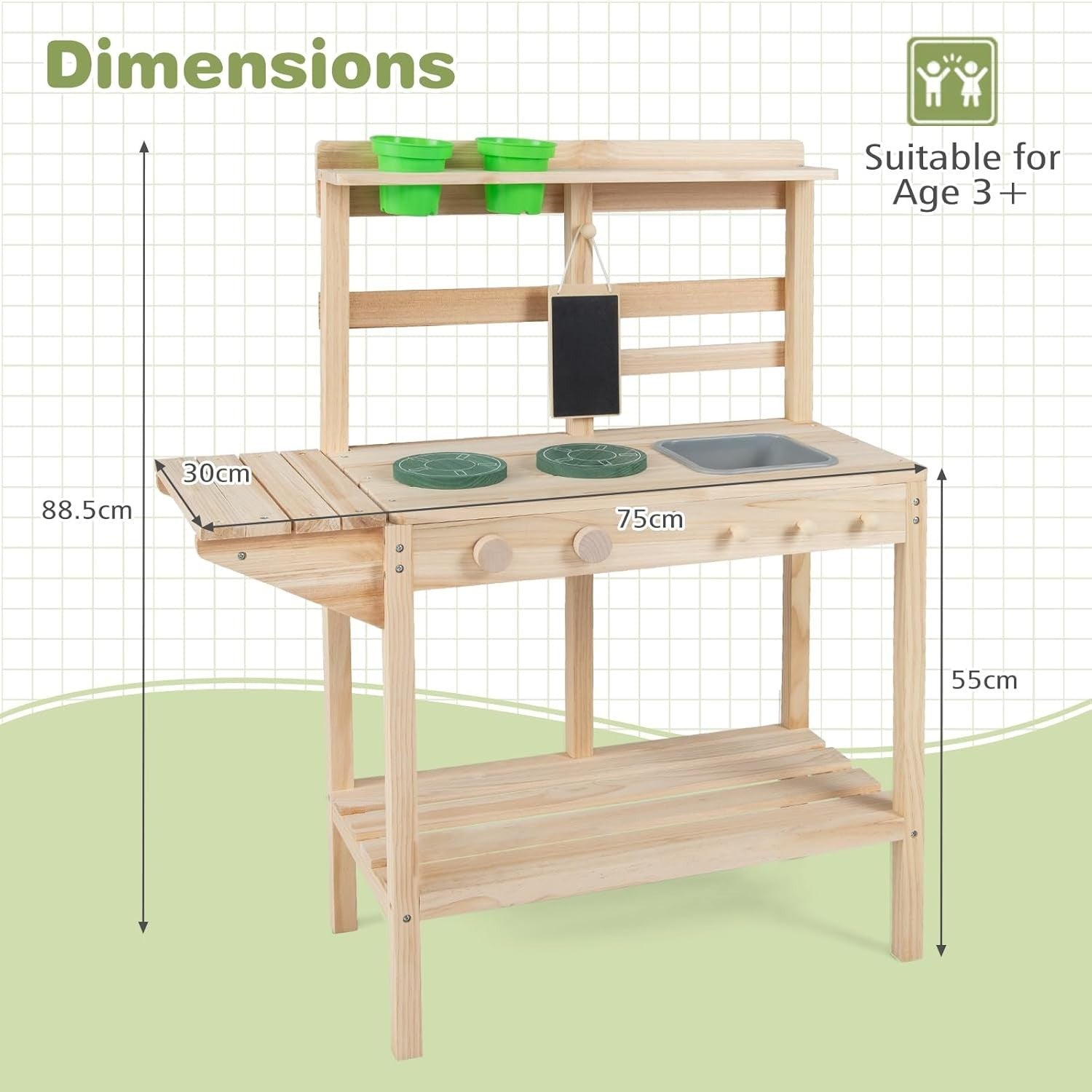 Outdoor Kids Mud Kitchen Wooden Playset Chalkboard Sink Toy