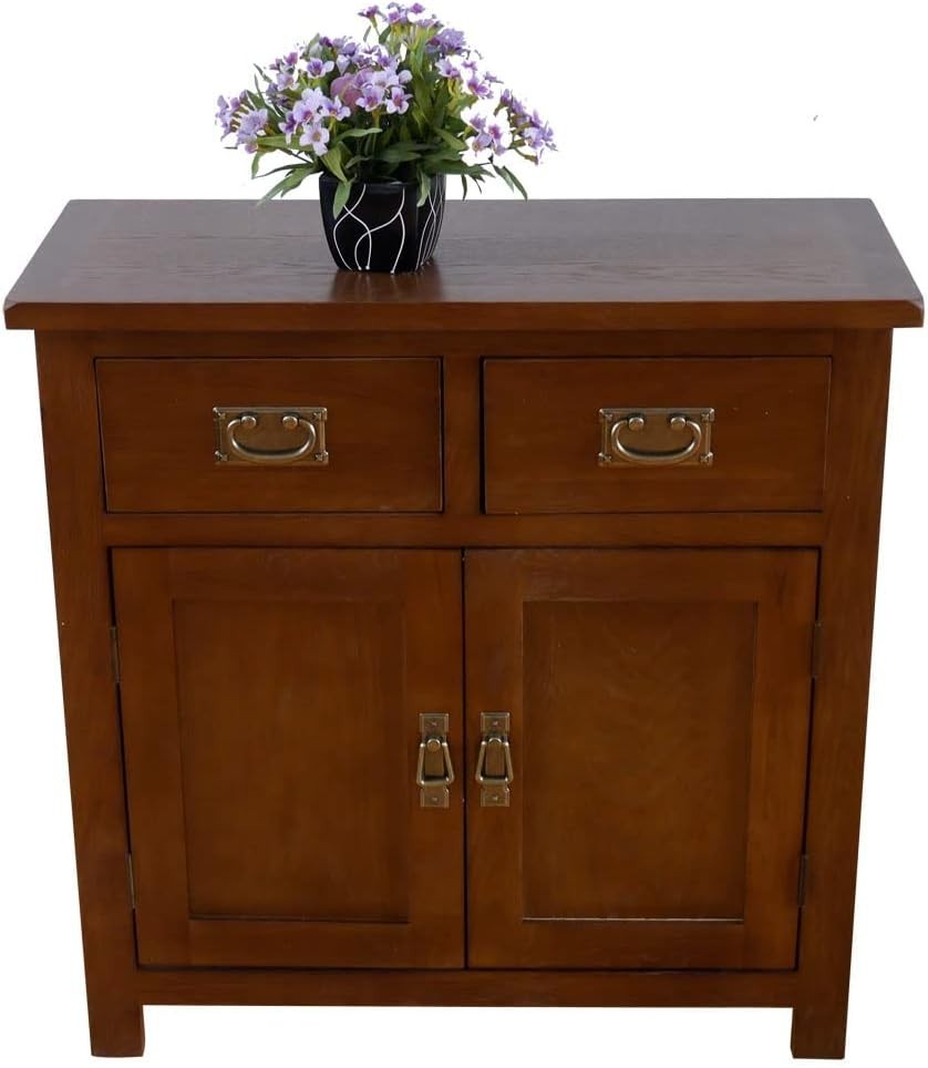 Compact Solid Oak Sideboard Cabinet 2 Doors 2 Drawers Dining Storage