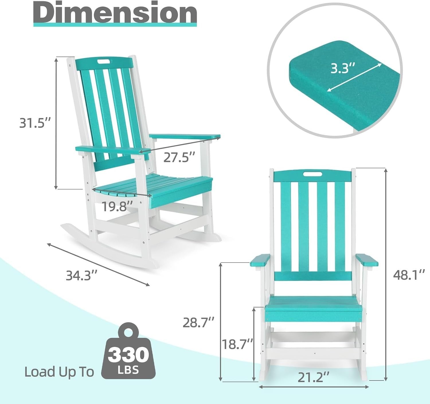 Weatherproof Outdoor Rocking Chair Ergonomic HDPE Patio Porch 87x70x122cm