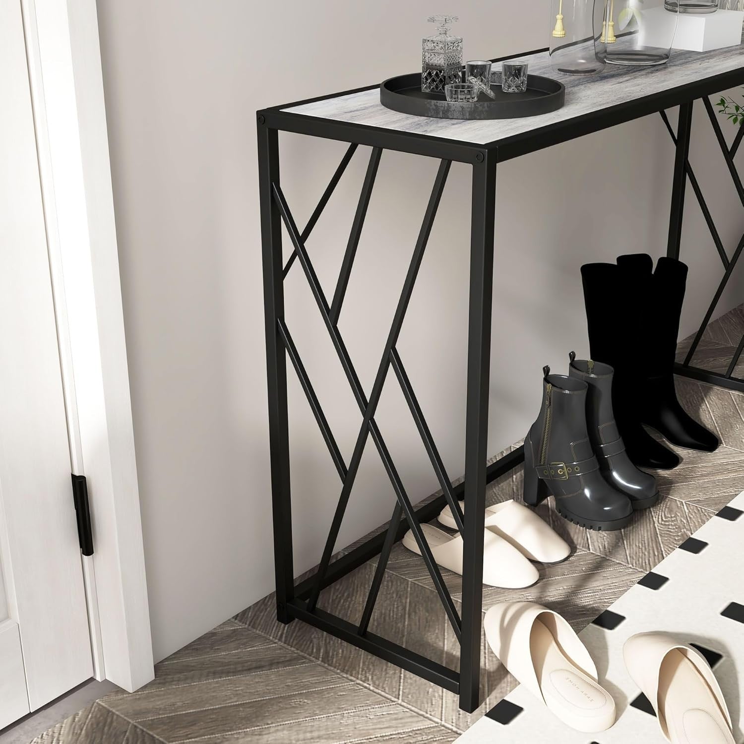 Industrial Console Table with Metal Frame, Engineered Wood Top, 120cm