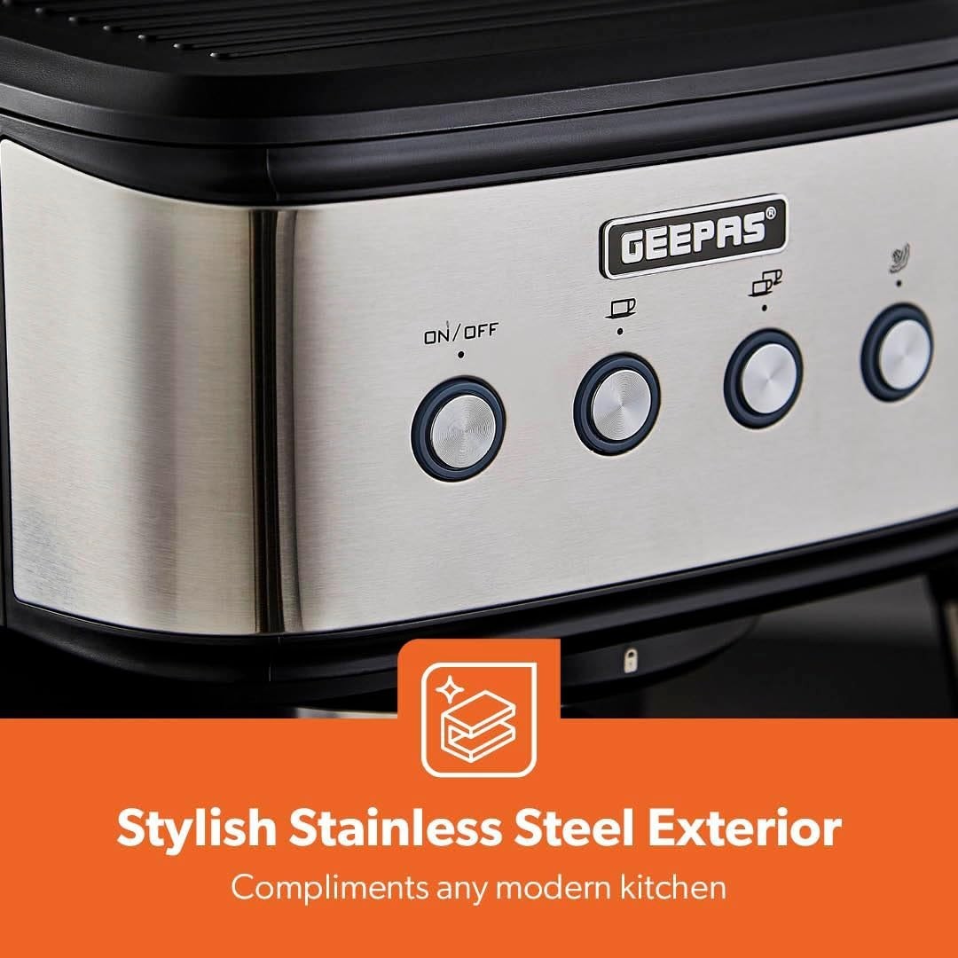Stainless Espresso Machine 20 Bar Pressure, Milk Frother, 1.5L Tank, 1100W