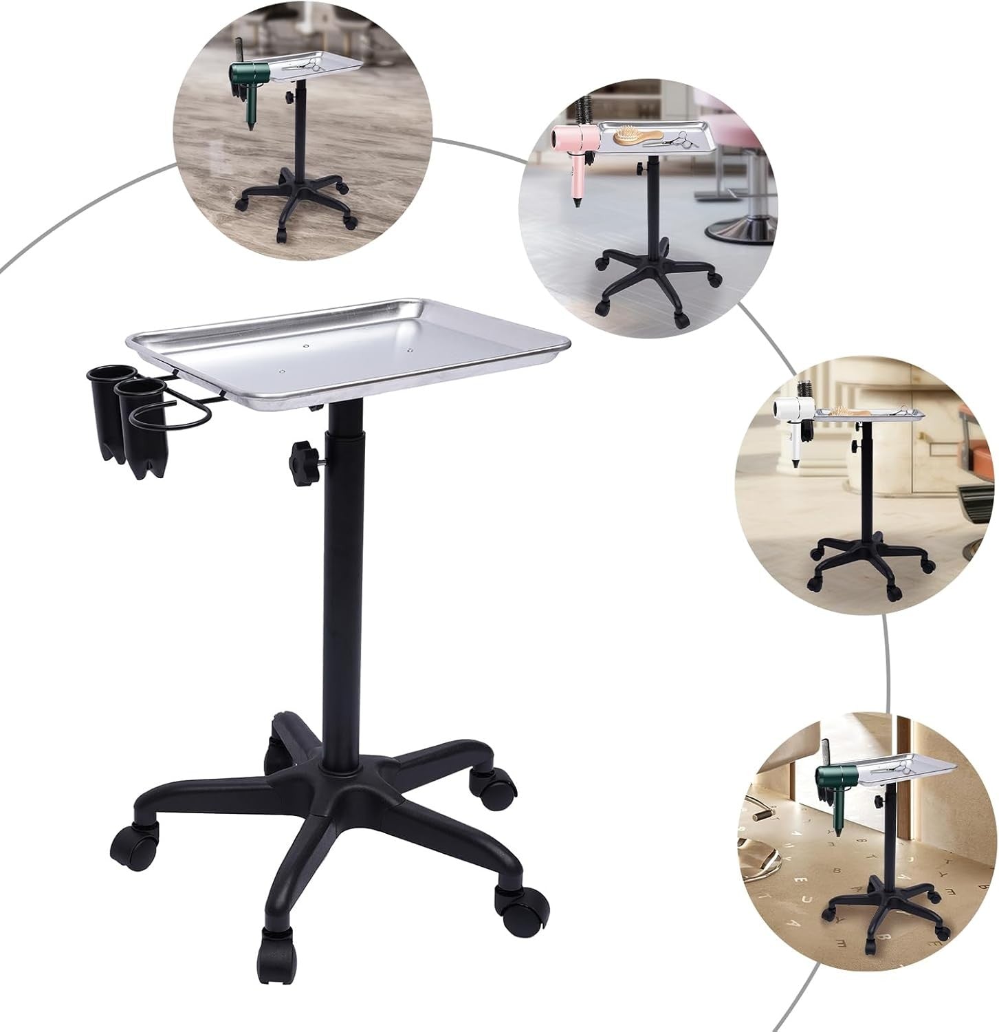 Salon Service Trolley Adjustable Rolling Tray Cart Hair Tattoo Beauty Stand