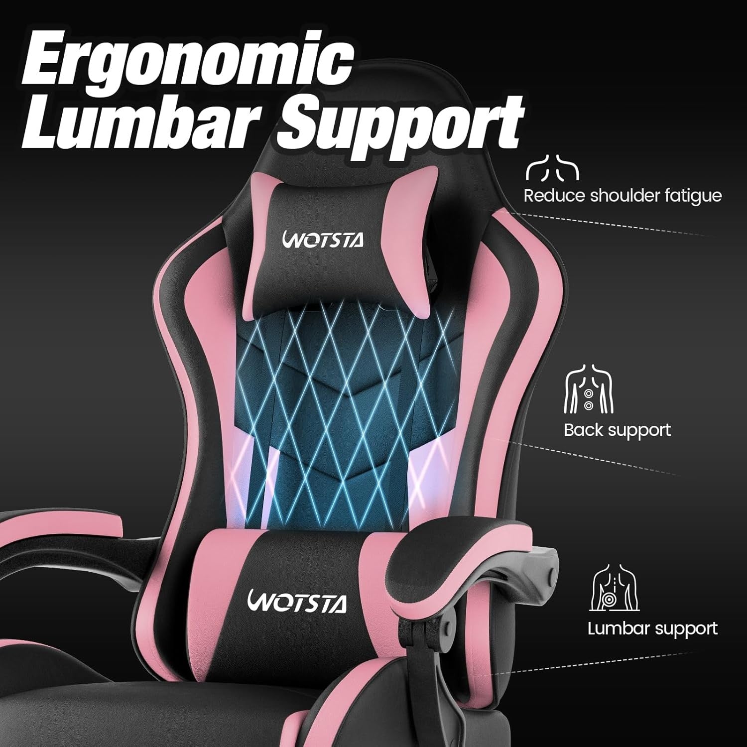 Ergonomic Gaming Chair with Footrest & Lumbar Support – Black Pink PC Seat