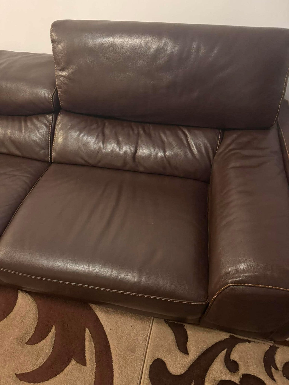 Deeply Large Brown Comfortable Leather Corner Sofa Sectional (PTP)