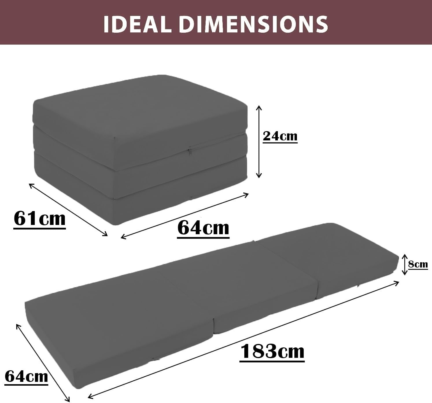 Foldable Z Bed Mattress Foam Futon Chair for Adults Kids Sleepover Compact