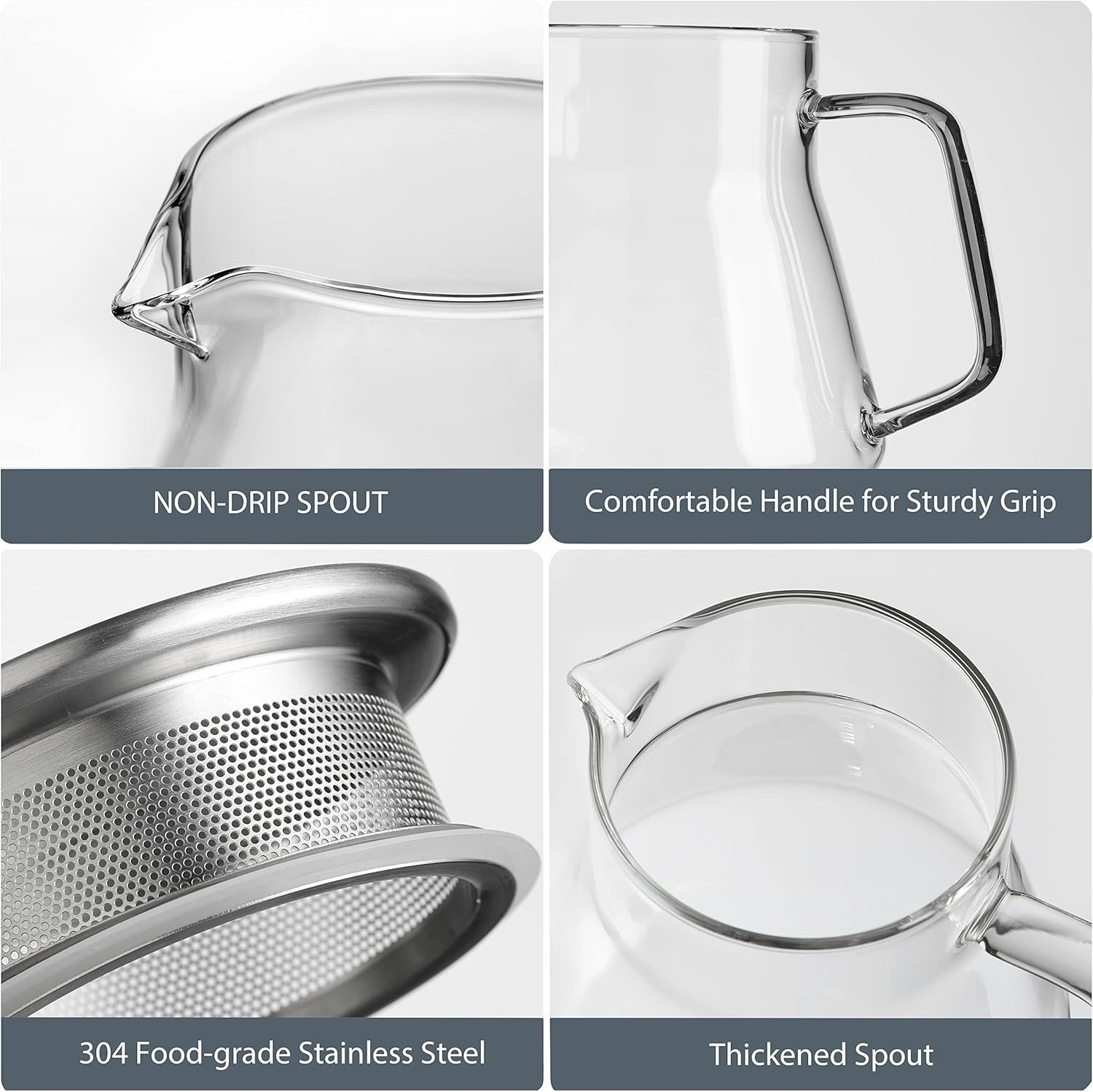Glass Teapot 600ml Stovetop Safe Tea Pot w/ Stainless Steel Filter Lid