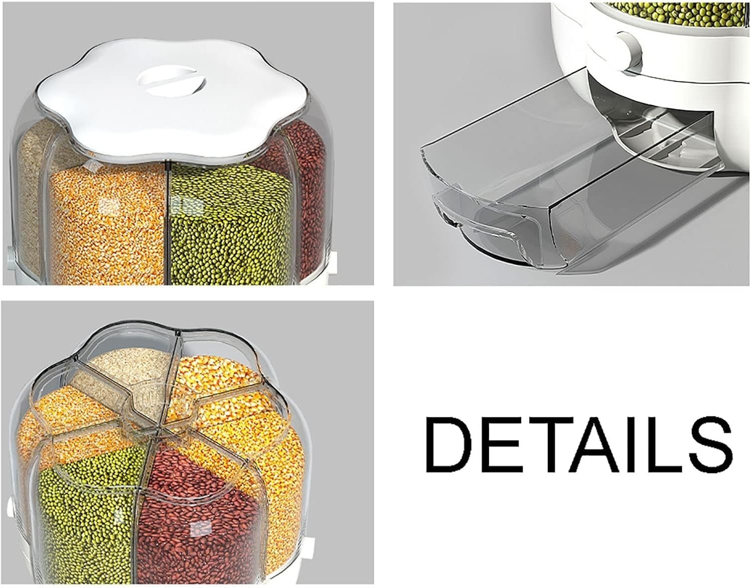 6 Grid Rotating Rice Dispenser Airtight Grain Storage Box