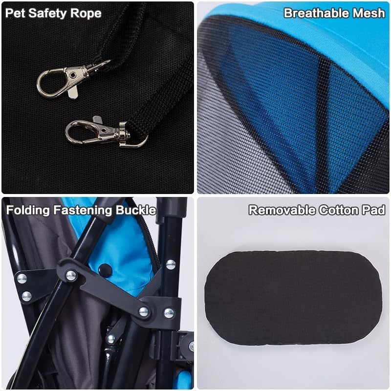 Pet Stroller for Small Dogs Cats Foldable Travel Pushchair 15kg Blue