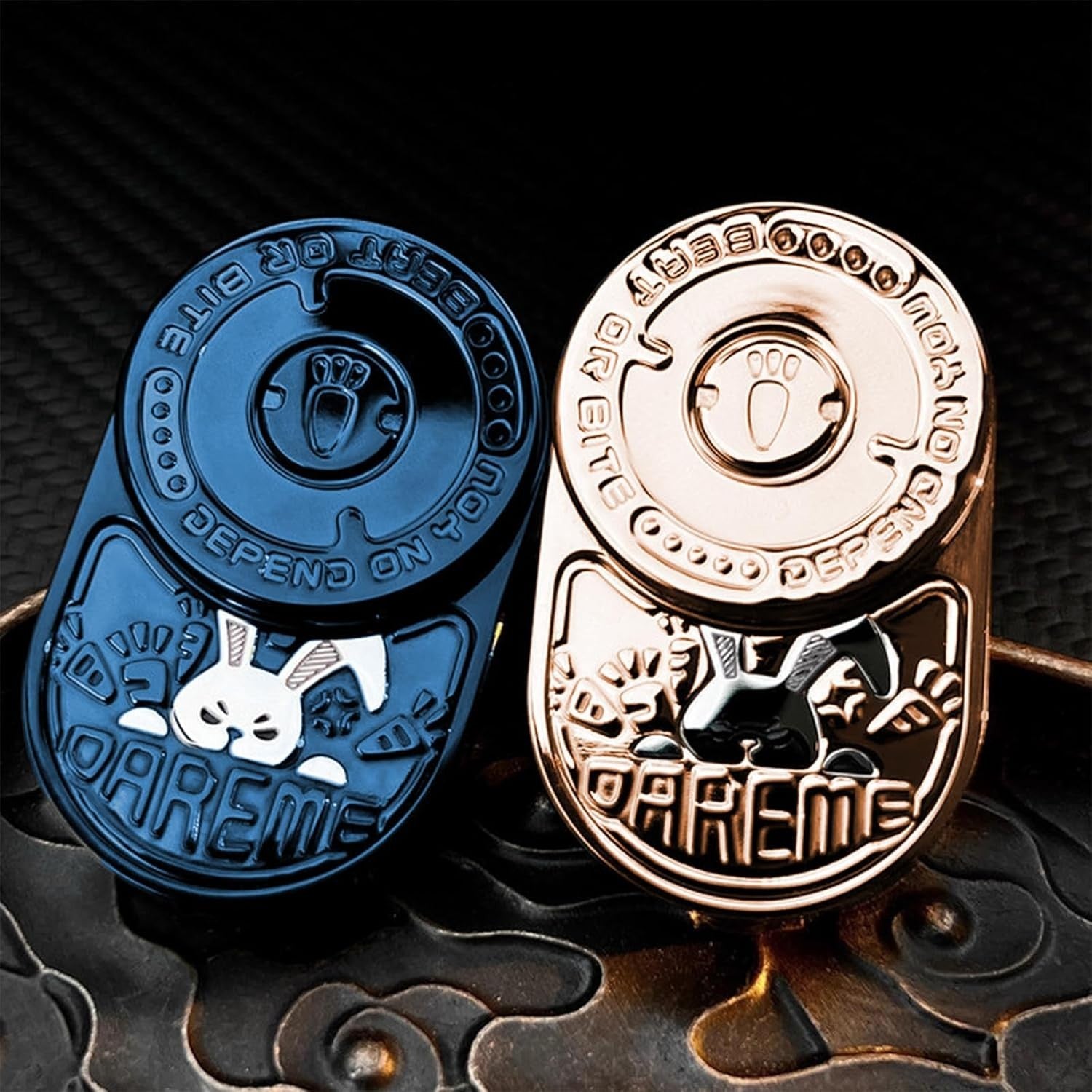 Blue Metal Rabbit Fidget Slider EDC Stress Relief Clicker