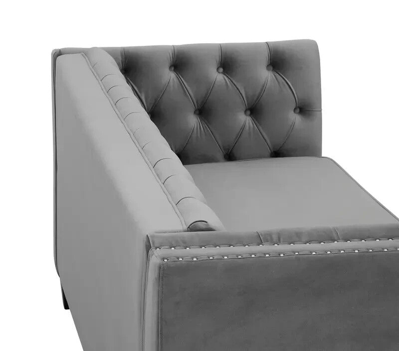 3 Seater Chesterfield Sofa Light Grey Velvet | Deep Cushions Solid Frame
