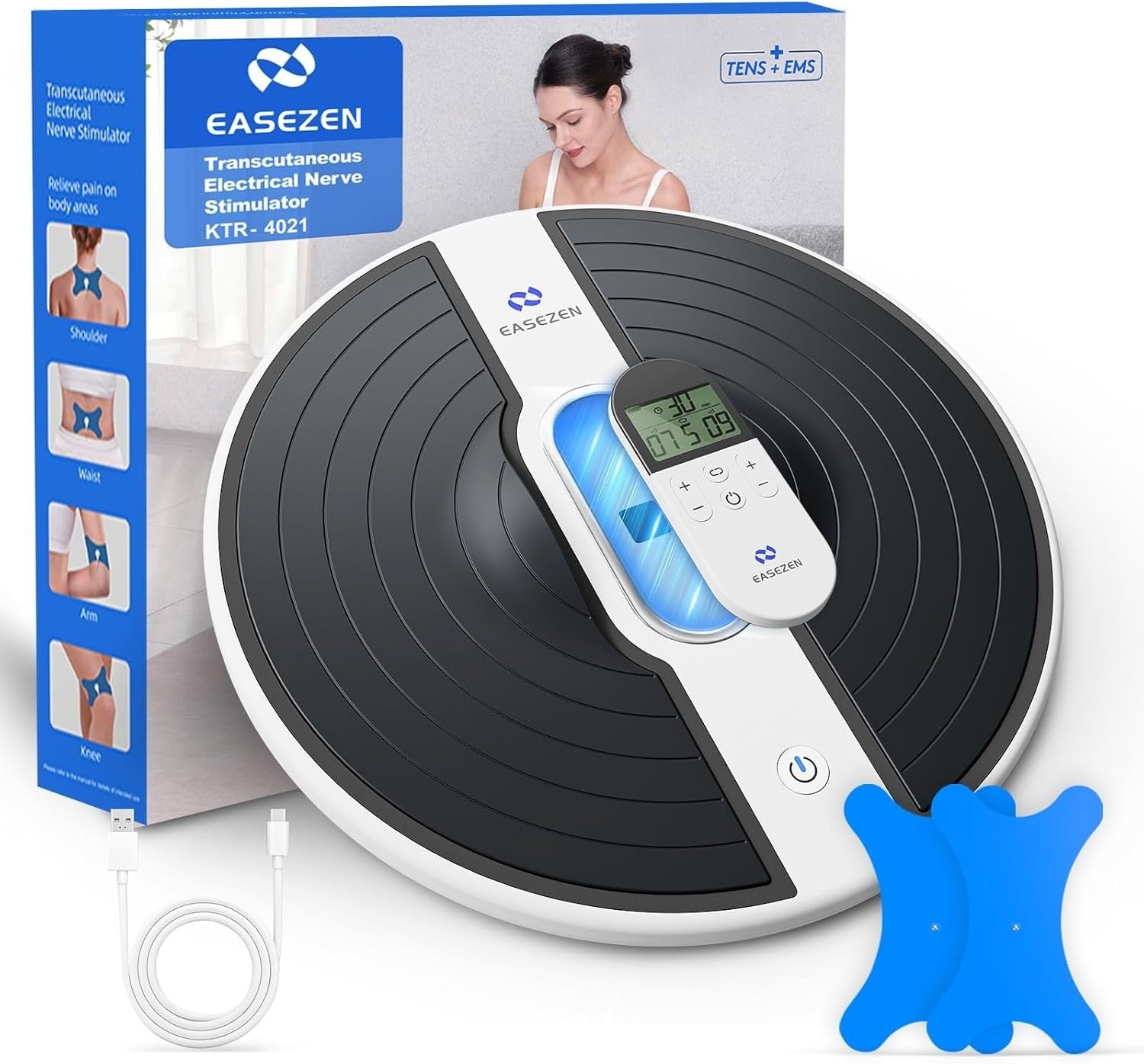 Cordless EMS TENS Foot Massager 10 Modes 20 Intensities Pain Relief White