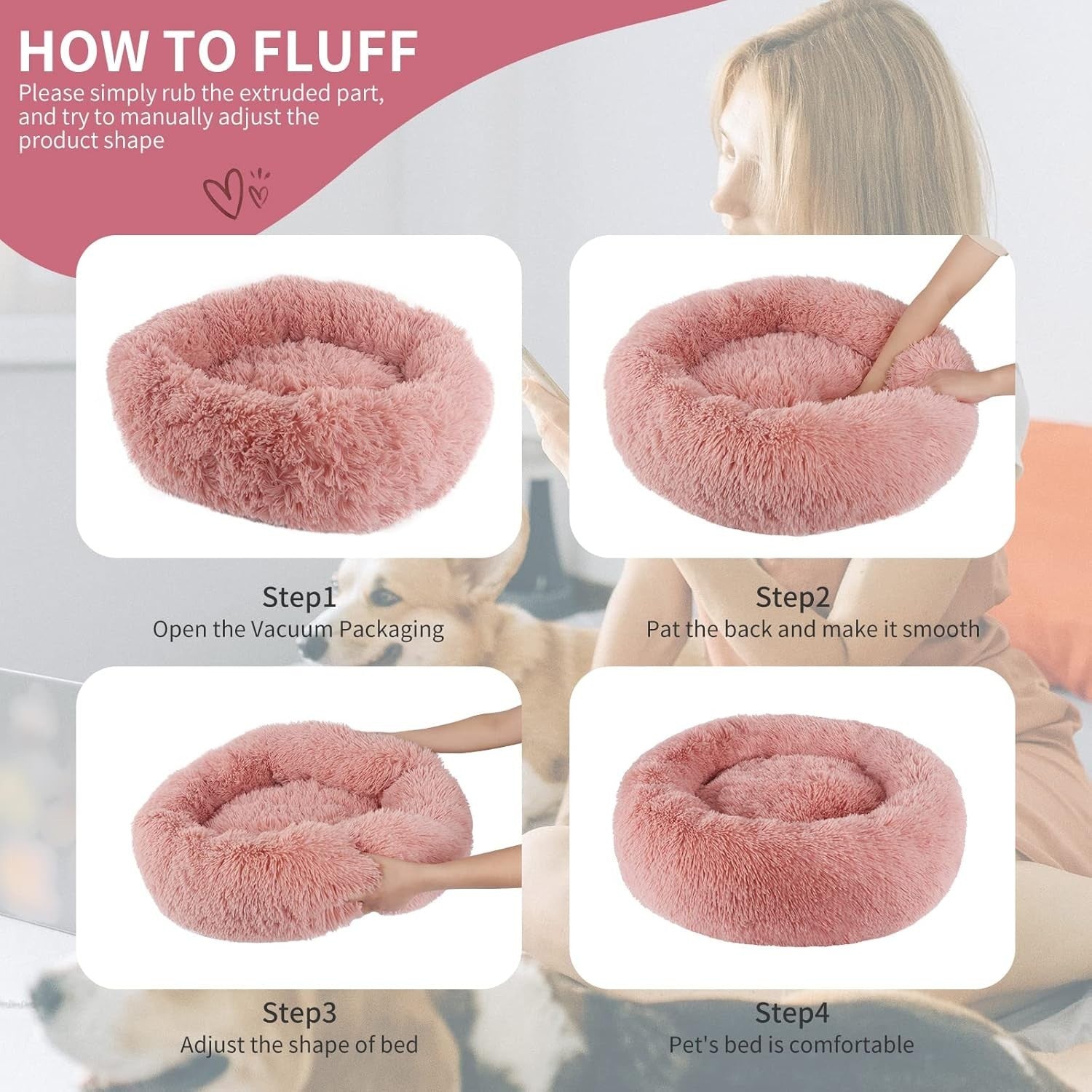80cm Calming Donut Dog Bed Plush Washable Bean Paste