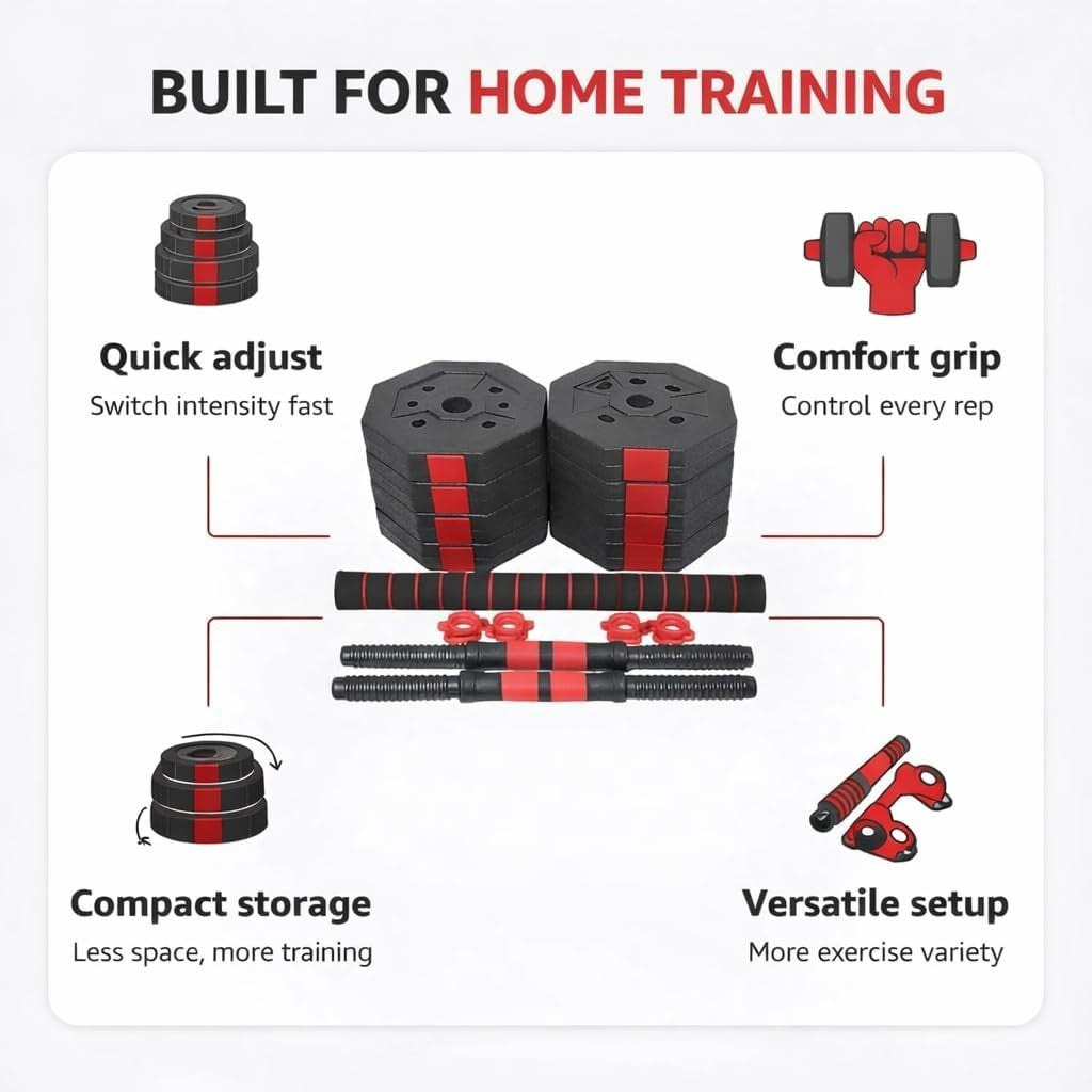 40kg Adjustable Dumbbell Barbell Set Anti Roll Plates Home Gym Weights