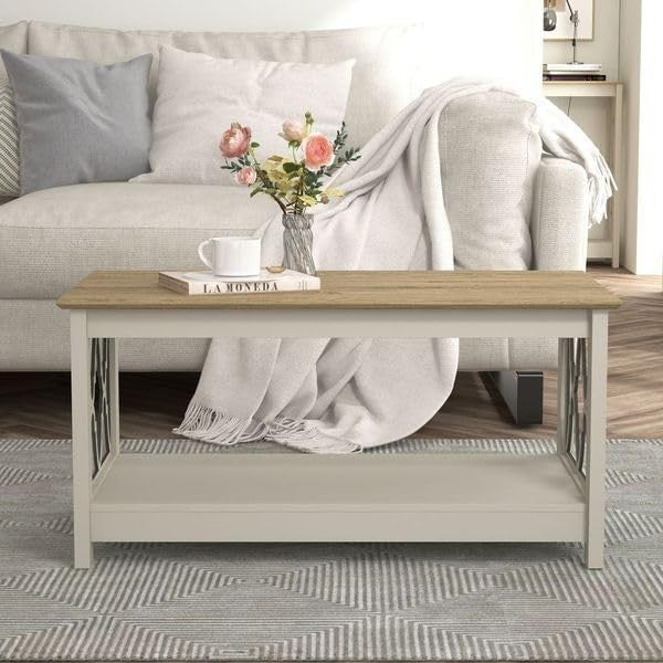 Modern Storage Coffee Table with Shelf 90x50x44cm Light Grey Oak Finish