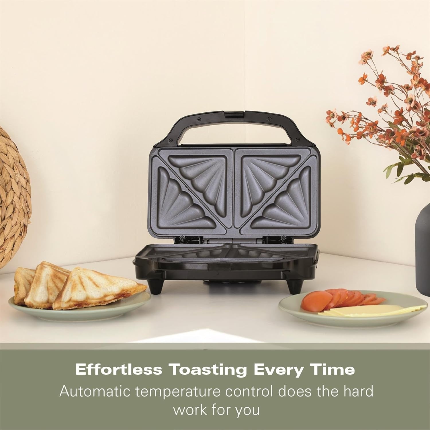 Deep Fill 2-Slice Sandwich Toaster 900W Non-Stick XL Plates Black