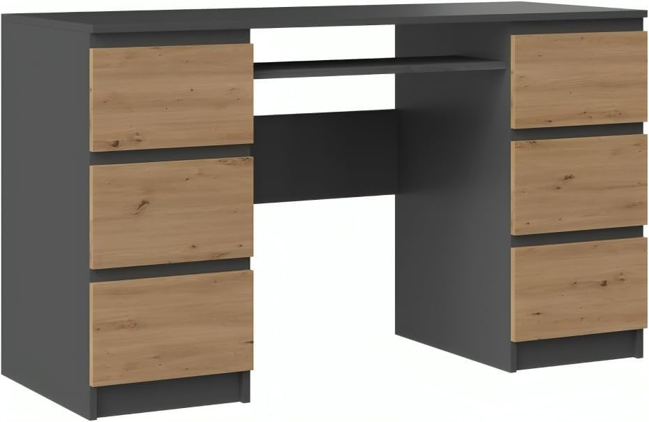 Large 6 Drawer Anthracite Artisan Office Desk w/Keyboard Shelf & Storage