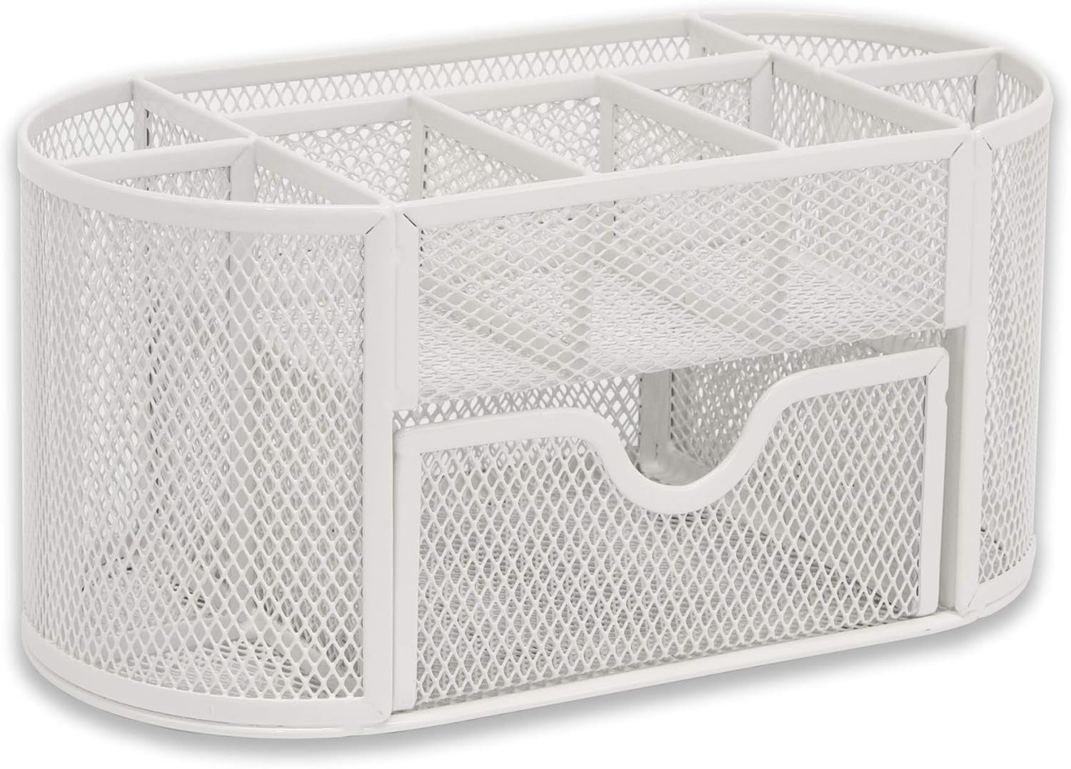 8-Compartment White Desk Organiser with Drawer – Pen & Stationery Tidy