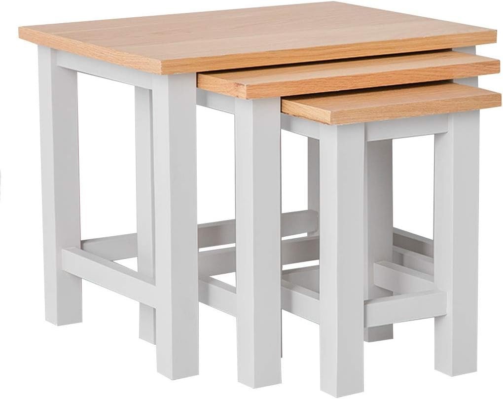 Contemporary Nesting Coffee Tables Set of 3 Stone Grey Oak Wood Living Room