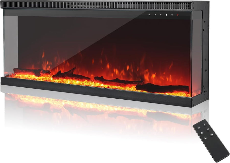 40" 3-Sided Electric Fireplace Wall Mount Freestanding 9-Color Flame Heater