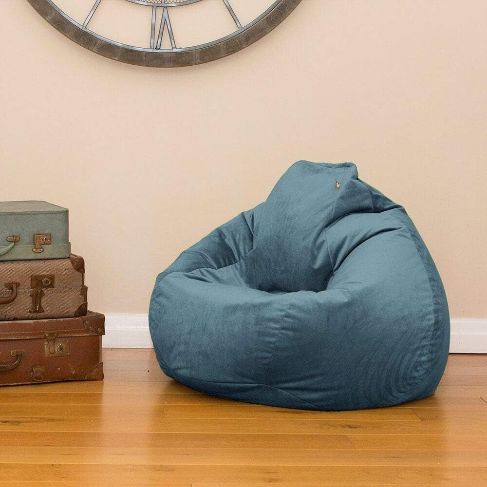 Teal Velvet Bean Bag Chair + Footstool – XL Lounge Sofa for Adults