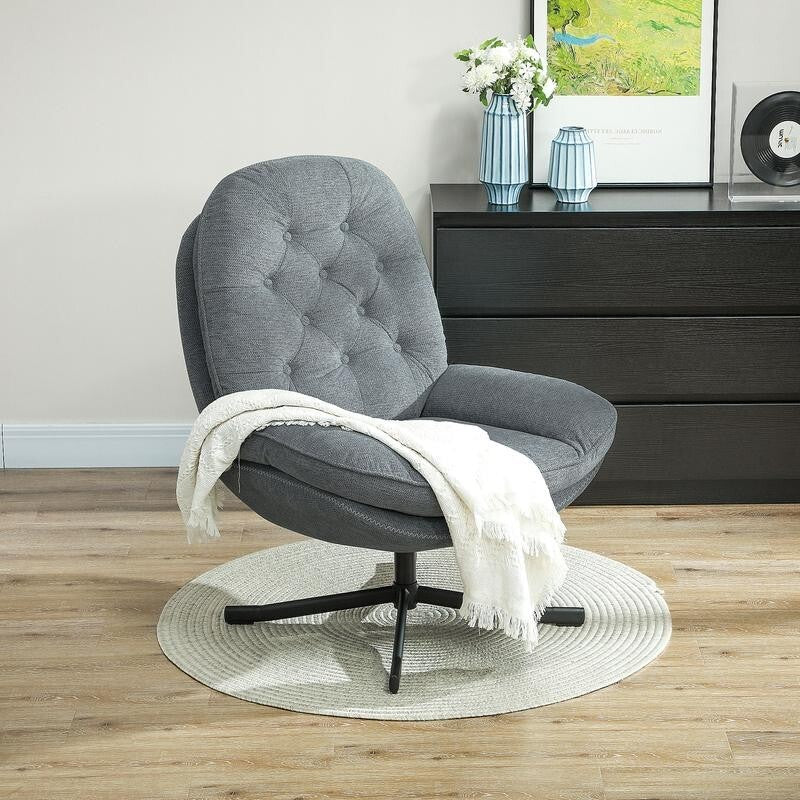 Grey Swivel Armchair Accent Chair Chenille Tufted Lounge Seat Home Office