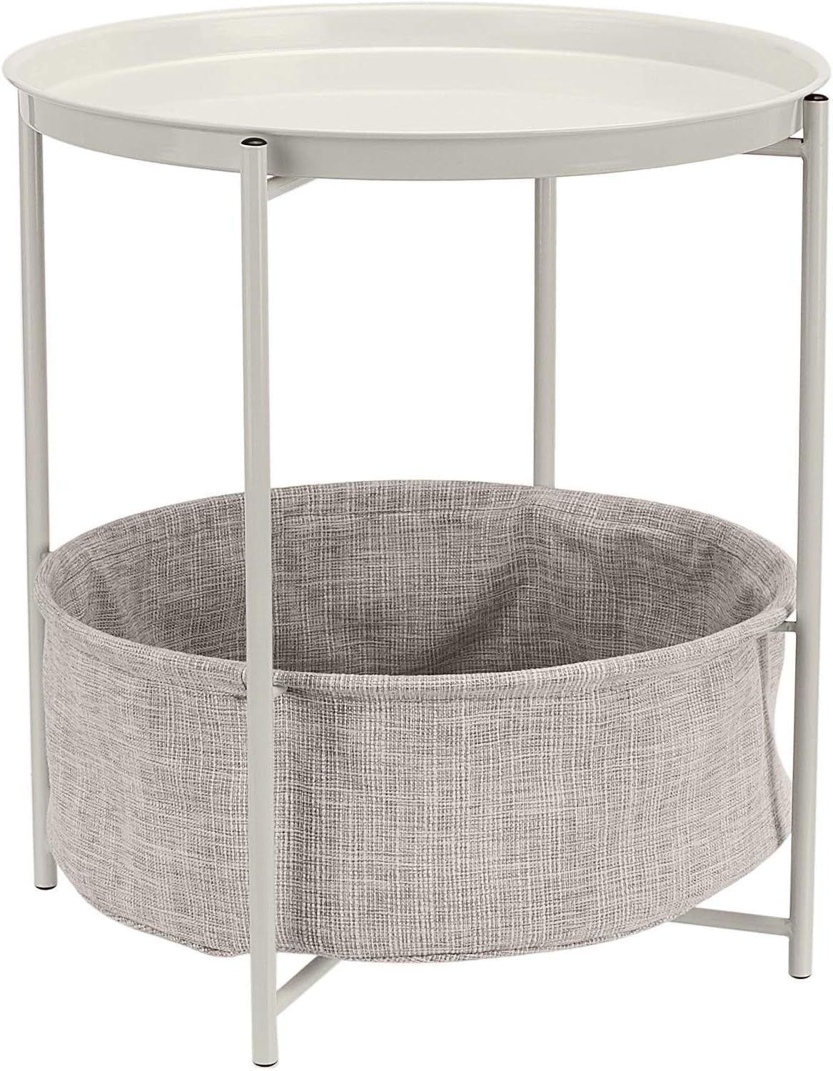 Round Storage End Table Heather with Fabric Bin 45x45x48cm Modern